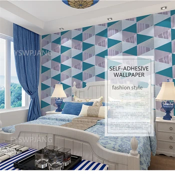Геометрические Треугольные обои с решеткой, Современный минималистичный Фон для спальни и гостиной, Синие наклейки на стену в скандинавском стиле Ins 4