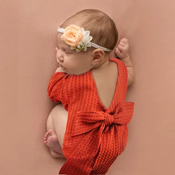 Горячая распродажа Популярной одежды для новорожденных для фотосъемки, однотонная вязаная одежда с бантом, реквизит для фотосъемки 3