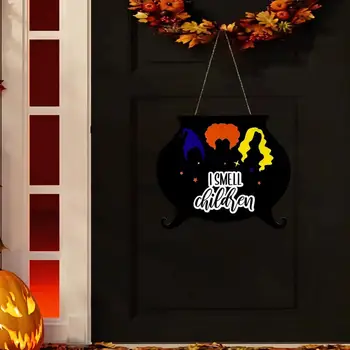 Дверная бирка на Хэллоуин, Праздничная Вывеска на Хэллоуин для украшения дома внутри и снаружи, Жуткий деревянный Дверной венок 'i 1