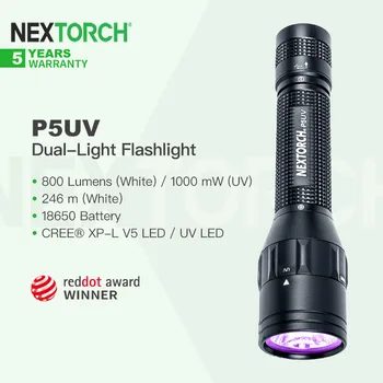 Двойной светодиодный фонарик Nextorch P5UV с белым светом и ультрафиолетовым излучением 365 нм, перезаряжаемый через USB, с возможностью поворота на 360 ° от аккумулятора 18650, EDC 12