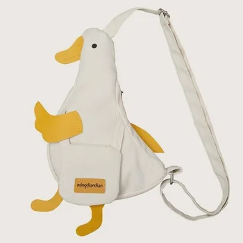 Детский Милый забавный рюкзак с мультяшной уткой, нагрудная сумка, холщовая сумка, Женская 2023 Новая сумка для мобильного телефона, сумка через плечо, поясная сумка 5