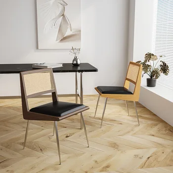 Дизайнерский обеденный стул с плетеной спинкой из ротанга, обеденный стол из массива дерева, стул для отдыха, офисный стул из мягкого ротанга в обертке 5