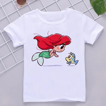 Диснеевская детская футболка с принтом Русалки Принцессы Каваи, мягкая одежда с героями мультфильмов, милые графические топы, детские забавные футболки, Прямая поставка 12