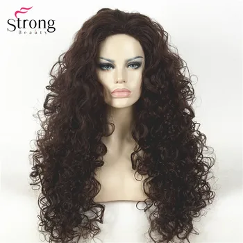 Длинный Темно-коричневый Кудрявый Афро-полный синтетический парик Женские парики 15