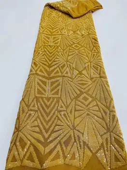 Желтая Африканская Кружевная Ткань С Блестками Высококачественная Французская Тюлевая Кружевная Ткань Нигерийский Кружевной Материал 5 ярдов Для Свадебного Платья 3