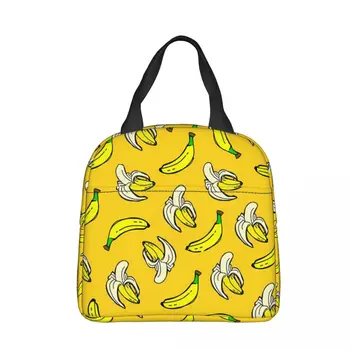 Желтая изолированная сумка для ланча с фруктами и Бананами, Женская детская сумка-холодильник, Термосумка, портативный ланч-бокс, пакет со льдом, сумка