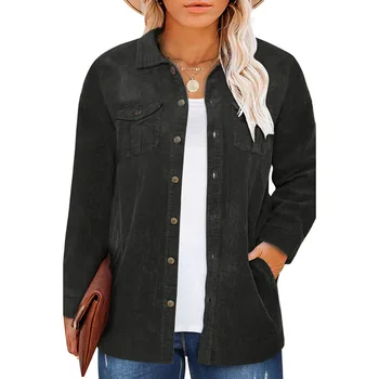 Женская куртка 2023, Весенне-летняя Вельветовая Модная куртка с длинными рукавами и Лацканами, Однобортная повседневная куртка, женская 5