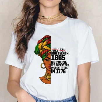 Женская футболка с принтом африканской черной девушки, девятнадцатого июня, футболка с Днем моей независимости, женская футболка с меланином, графическая футболка, женская 4