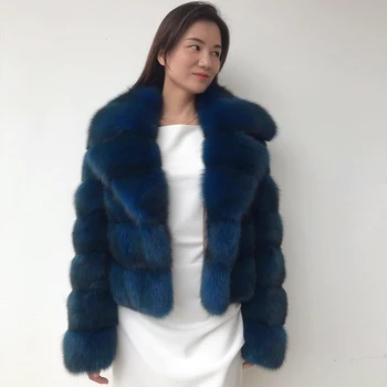Женская шуба из натурального лисьего меха с отворотом, короткая куртка из натурального лисьего меха, хит продаж, зимняя одежда для женщин