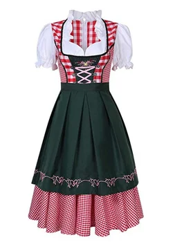 Женские костюмы для Октоберфеста, немецкое платье Dirndl, платье с решетчатым фартуком для пивного фестиваля, Костюмы для классического ретро-платья 6