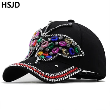 Женские летние кепки с разноцветными стразами, бейсболка с бабочкой, Хлопковая Джинсовая Регулируемая Повседневная одежда, Повседневные шляпы с зонтиком, подарок 2