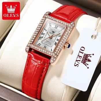Женские часы OLEVS 9935, лучший бренд класса Люкс, Оригинальные кварцевые часы для женщин, Водонепроницаемый Светящийся кожаный ремешок, квадратный циферблат 2023 9