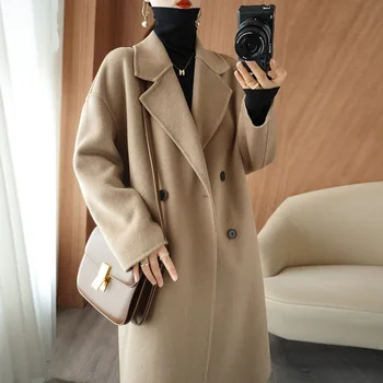 Женские шерстяные пальто размера S-L, Осенне-зимние женские куртки с отложным воротником, Свободная Модная простая женская верхняя одежда Hw274 15