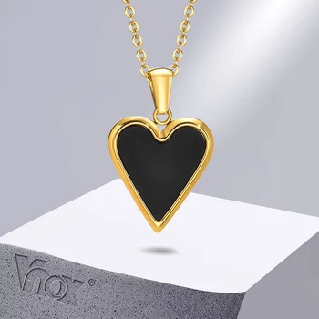 Женское ожерелье с сердцем Vnox, черное сердце с подвеской в золотой рамке, простой шикарный ошейник для девочек 2