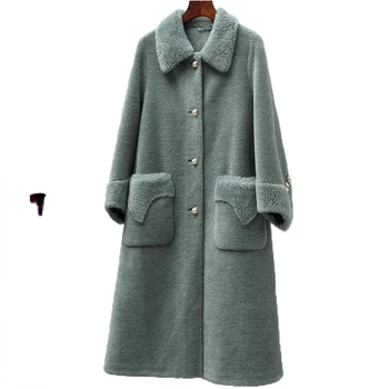 Женское пальто из овчины, однотонные повседневные куртки с отложным воротником из меха ягненка, Однобортные куртки из натурального меха, женские теплые пальто G189