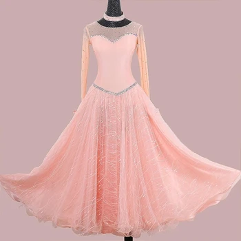 Женское платье для бальных танцев, стандартная современная одежда для соревнований, Новый розовый костюм для вечеринки, вальса, сценического представления