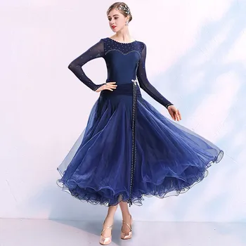 Женское Темно-синее Бальное Стандартное платье для Танцев, Платье для Танго, Винтажное платье для Танго, Костюм для Венского вальса 16