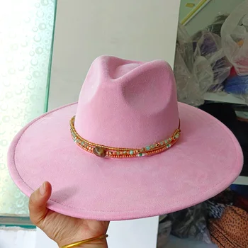 Замшевая фетровая шляпа в британском стиле с широкими полями 9,5 см, осенне-зимняя женская замшевая шляпа с кисточками, унисекс, Chapau Femme