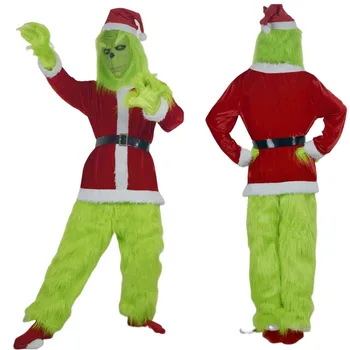 Зеленый Костюм Монстра с волосами Санта-Клауса для Косплея, Праздничный игровой костюм, Рождественский подарок-сюрприз 12