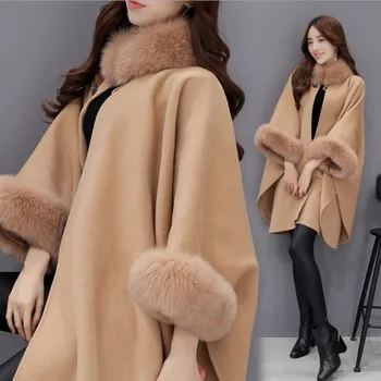 Зимнее новое шерстяное пальто средней длины с воротником, темпераментная накидка, женское пальто-накидка 10