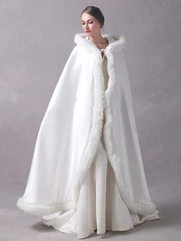 Зимняя длинная свадебная накидка из искусственного меха с капюшоном для свадьбы, куртка, пальто, шаль, зимняя свадебная накидка из искусственного меха, свадебный плащ невесты