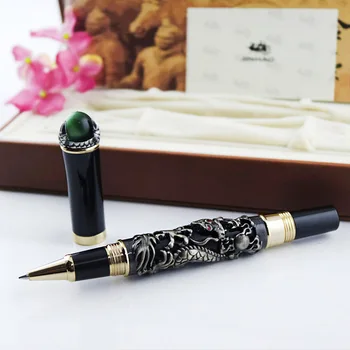 Золотисто-белый Серебряный Половинчатый дракон с зеленым бриллиантом, ручка-роллер 0,5 мм 3