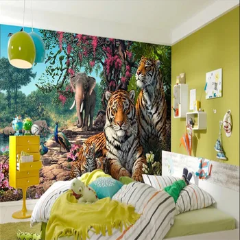 Изготовленная на заказ детская фреска Лес Зоопарк Тигры Семейная картина маслом 3D Фотообои для детской комнаты Обои Papel De Parede 3D