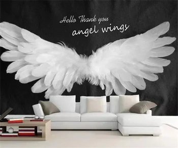Изготовленная на заказ фреска романтическая ручная роспись крылья ангела 3D трехмерный фон спальни гостиной обои для украшения стен 14