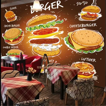 Изготовленный На Заказ Западный Ресторан Быстрого Питания Бургеры черный Фон Настенная Роспись Обои 3D Снэк-Бар Гамбургер Пицца Обои 3D 2