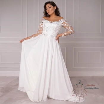 Изысканное свадебное платье большого размера для невесты с длинным рукавом, на шнуровке, платье невесты, кружевная аппликация, трапециевидный шлейф, Robe De Mariée 10