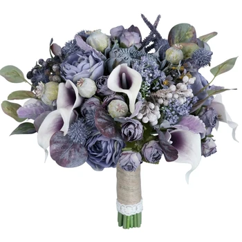 Имитация букета искусственных цветов фиолетово-серые шелковые цветы для украшения 3