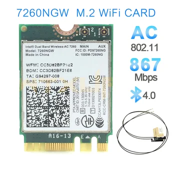 Карта Wi-Fi для Intel Dual Band Wireless-AC 7260NGW 7260AC NGFF 867 Мбит/с BT4.0 Поддержка карты Wlan для ноутбуков Asus/Acer/Dell/Toshiba