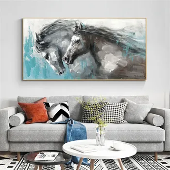 Картина маслом ручной работы, холст, картины, Бегущая лошадь, Настенное искусство, Старинные животные, Акриловая живопись, Абстрактный домашний декор 3