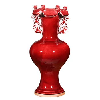 Керамика Цзиндэчжэнь, фарфор Цзюнь, антикварные вазы, мебель, декоративно-прикладное искусство, вазы с двойными ушками, рот в виде листьев лотоса 13