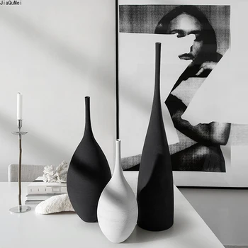Керамическая ваза, черно-белая, простой креативный дизайн, художественное украшение ручной работы, Модель гостиной, Украшение для комнатной вазы, Декор для дома 13