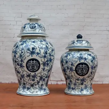 Китайский цзиндэчжэньский керамический храмовый кувшин Старинный Фарфоровый синий и белый фарфоровые банки для имбиря 13