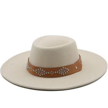 Классическая шляпа с большими широкими полями 9,5 см в стиле церковного дерби с плоским верхом, фетровая шляпа из цельного шерстяного фетра, кепка для вечеринок, джазовая кепка для игроков 5