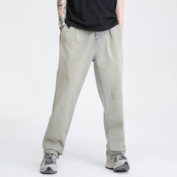 Классические джинсы Harlan с высокой улицей, модные брюки, мужские Свободные прямые широкие брюки для лета 1