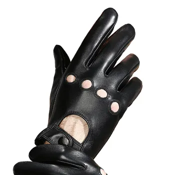 Кожаные перчатки Мужские с сенсорным экраном из овчины для вождения локомотива, Модные черные дышащие мужские варежки из натуральной кожи NS40 3