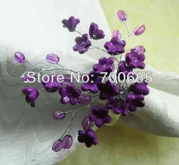 кольцо для салфеток с фиолетовым кристаллом, цветок из бисера, держатель для салфеток оптом