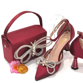 Комплект женской обуви и сумок Doershow высокого качества в африканском стиле, новейший винный итальянский комплект обуви и сумок для вечеринки! HFG1-4 10