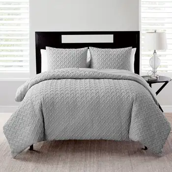 Комплект серого одеяла из полиэстера VCNY Home Nina II из 3 предметов с геометрическим рисунком, полное/двуспальное пуховое одеяло 8