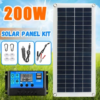 Комплект солнечных батарей мощностью 200 Вт, 12 В, контроллер солнечных батарей 10A-60A, комплект солнечных батарей для телефона, автомобиля, MP3-плеера, зарядного устройства, наружного аккумулятора