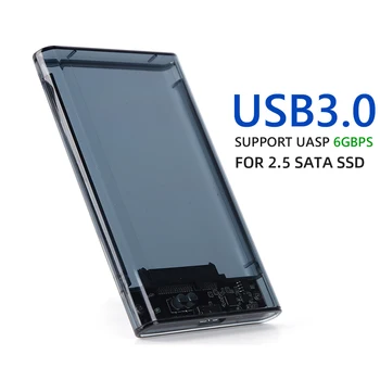 Корпус SSD для 2,5-дюймового твердотельного накопителя SATA SSD Прозрачный корпус жесткого диска SSD SATA III-USB 3.0 Корпус жесткого диска SSD Поддержка мобильного внешнего жесткого диска емкостью 6 ТБ 12