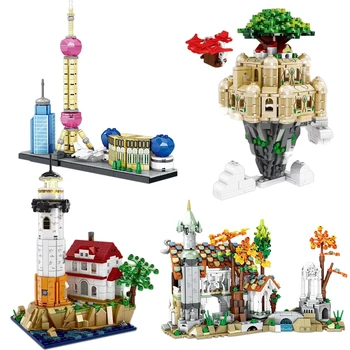 Креативный строительный блок Sky City, Шанхайский пляж, Кафе с видом на улицу, Вилла, Архитектура маяка, Мини-Кирпичи, игрушки для детей, подарки для взрослых 6