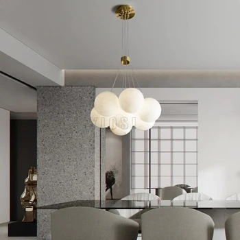 Круглые люстры из алебастра в скандинавском стиле, современная люстра для декоративного освещения столовой, гостиной