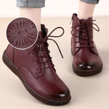 Лаконичные кожаные ботильоны для женщин, Дизайнерские туфли-оксфорды, Красные ботильоны Fury, Женские короткие плюшевые зимние ботинки, Женская зимняя обувь 1