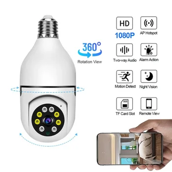 Лампочка Камеры Ночного Видения Беспроводная WiFi камера Smart Security Camera 1080P 360 Поворот WiFi IP PTZ для наружной камеры 2