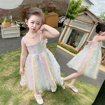 Летнее платье для девочек 2023 года, Фантазийное платье Принцессы, Модные Детские платья с радужным градиентом