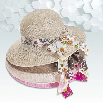 Летние солнцезащитные шляпы для девочек, Соломенная шляпа с широкими полями и бантом, Женские шляпы для защиты от солнца, Женские панамы 11